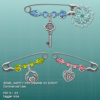 Lady Noelle -  Script Jewel Safety Pin Charms 02