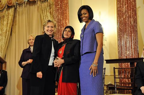 Secretary Clinton With First Lady Michelle Obama and Jansila Majeed of Sri Lanka