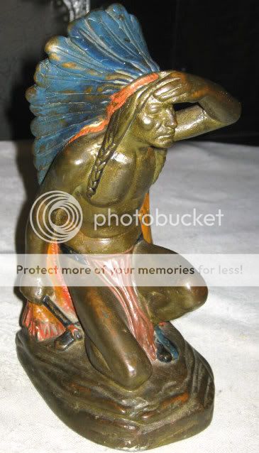 ANTIQUE ARMOR BRONZE INDIAN SCULPTURE STATUE BOOKEND EAGLE POMPEIAN 