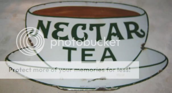 ANTIQUE DIE CUT NECTAR TEA PORCELAIN ART ADVERTISING CUP SIGN COFFEE 