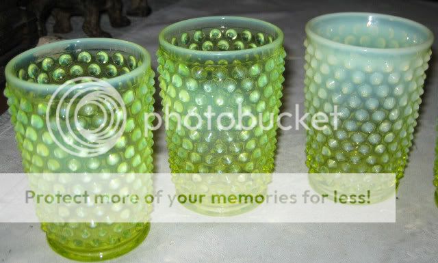 BEST FENTON VASELINE OPALESCENT ART GLASS HOBNAIL TUMBLER SET OF 6 