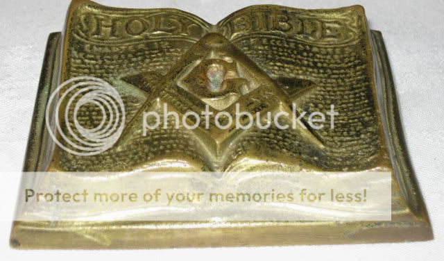 Antique Bronze Brass Mason Masonic Fraternal Holy Bible Paperweight Art Holder