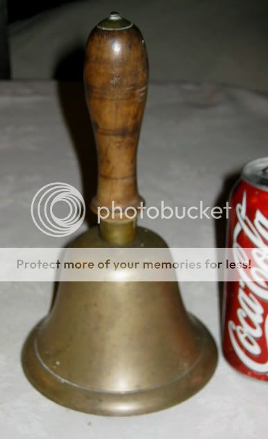Antique Primitive Hard Wood Cast Iron Brass School House Hand Call Bell Tool