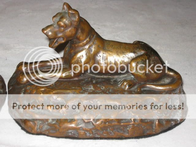 ANTIQUE GALVANO BRONZE DOG ART SCULPTURE STATUE BOOKENDS HOME LIBRARY 