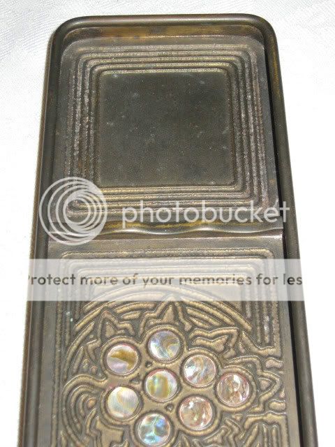   ANTIQUE TIFFANY STUDIOS BRONZE ABALONE MOTHER OF PEARL DESK PEN TRAY