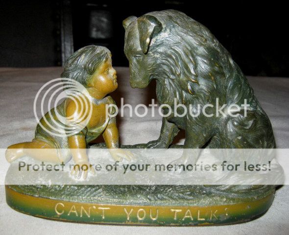 Antique G Ferrad Girl Collie Sheltie Dog Art Statue Sculpture Book Bookends