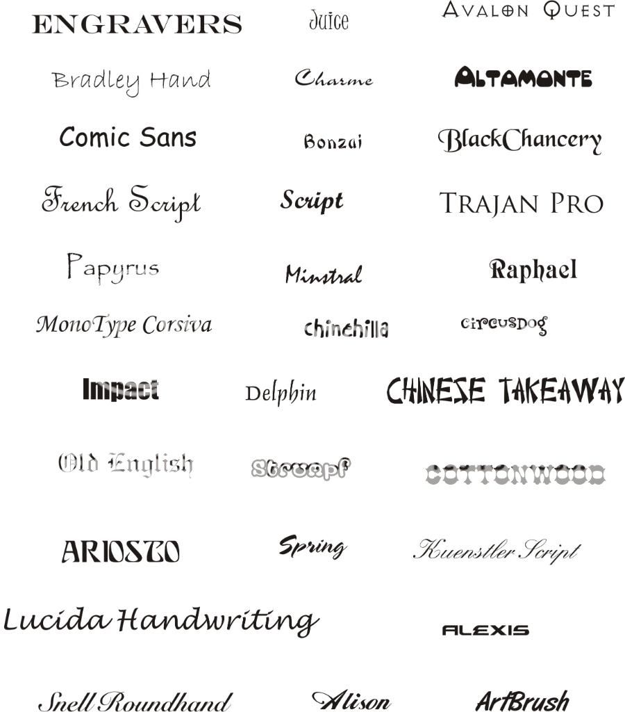   sample fonts you can choose from or if you would like to use something